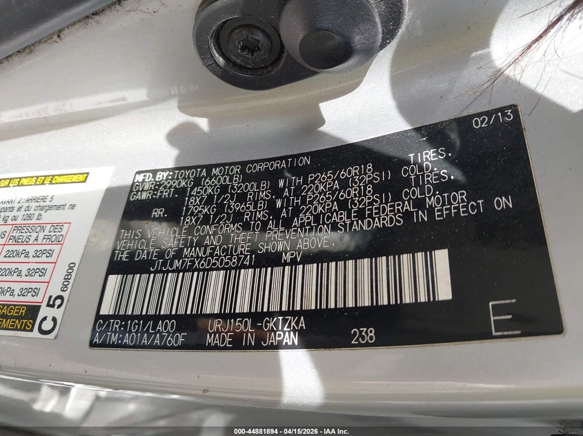 2013 Lexus Gx 460 Premium VIN: JTJJM7FX6D5058741 Lot: 44881894