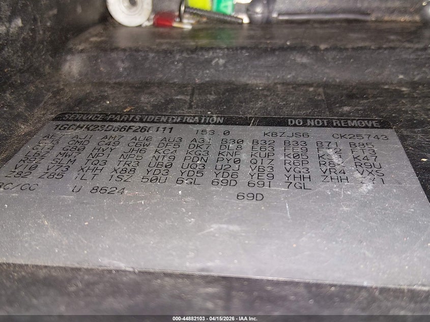 2006 Chevrolet Silverado 2500Hd Lt1 VIN: 1GCHK23D66F260111 Lot: 44882103