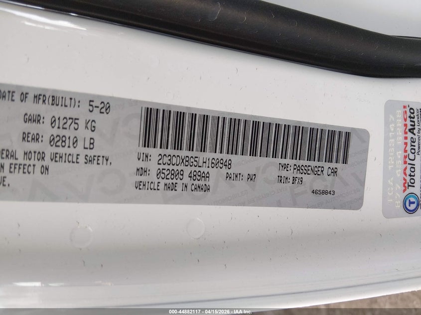 2020 Dodge Charger Sxt Rwd VIN: 2C3CDXBG5LH160948 Lot: 44882117