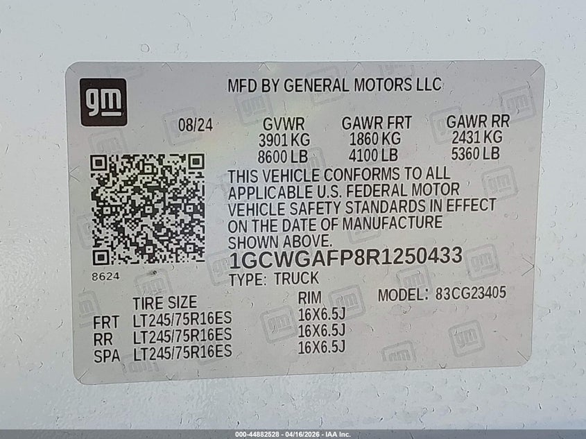 VIN 1GCWGAFP8R1250433 2024 CHEVROLET EXPRESS CARGO RWD 2500 REGULAR WHEELBASE WT