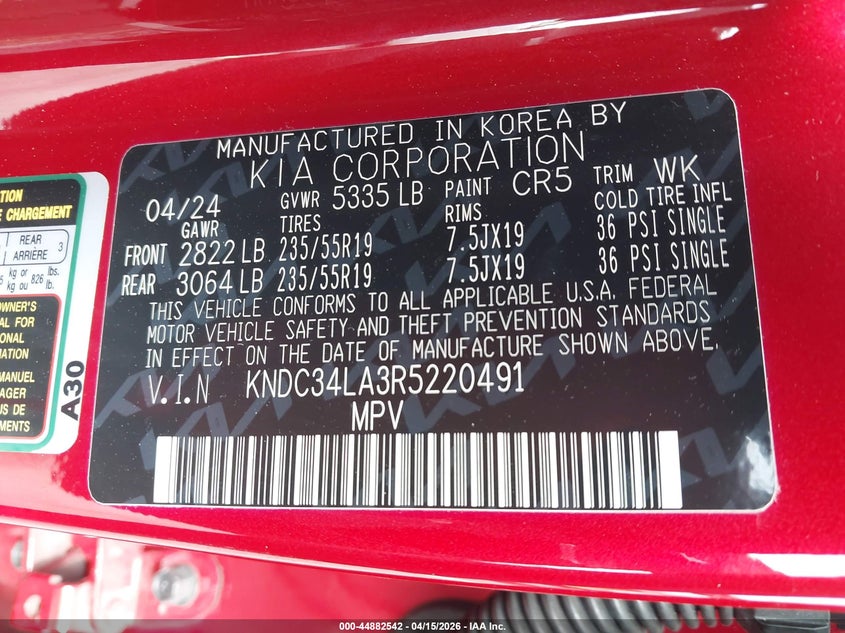 2024 Kia Ev6 Wind VIN: KNDC34LA3R5220491 Lot: 44882542