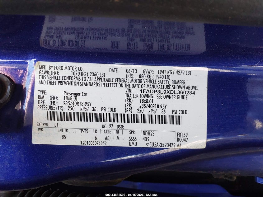 2013 Ford Focus St VIN: 1FADP3L9XDL360234 Lot: 44882596