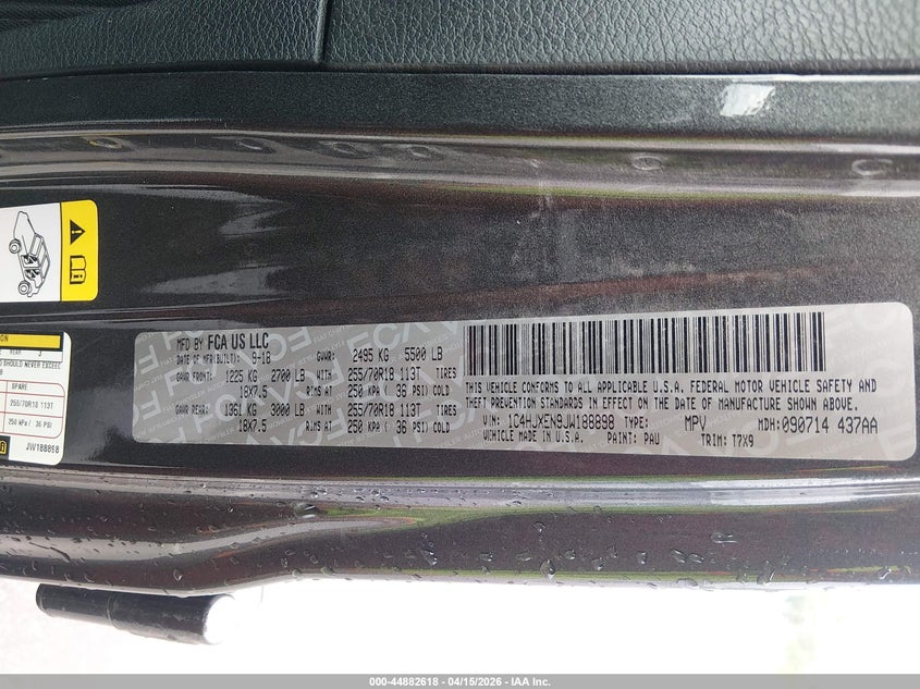 2018 Jeep Wrangler Unlimited Sahara 4X4 VIN: 1C4HJXEN9JW188898 Lot: 44882618