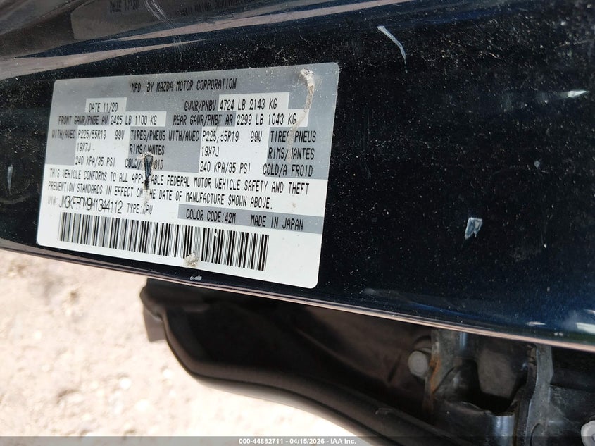 2021 Mazda Cx-5 Grand Touring VIN: JM3KFBDM9M1344112 Lot: 44882711