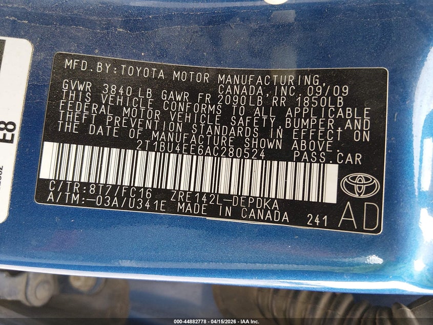 2010 Toyota Corolla Le VIN: 2T1BU4EE6AC280524 Lot: 44882778