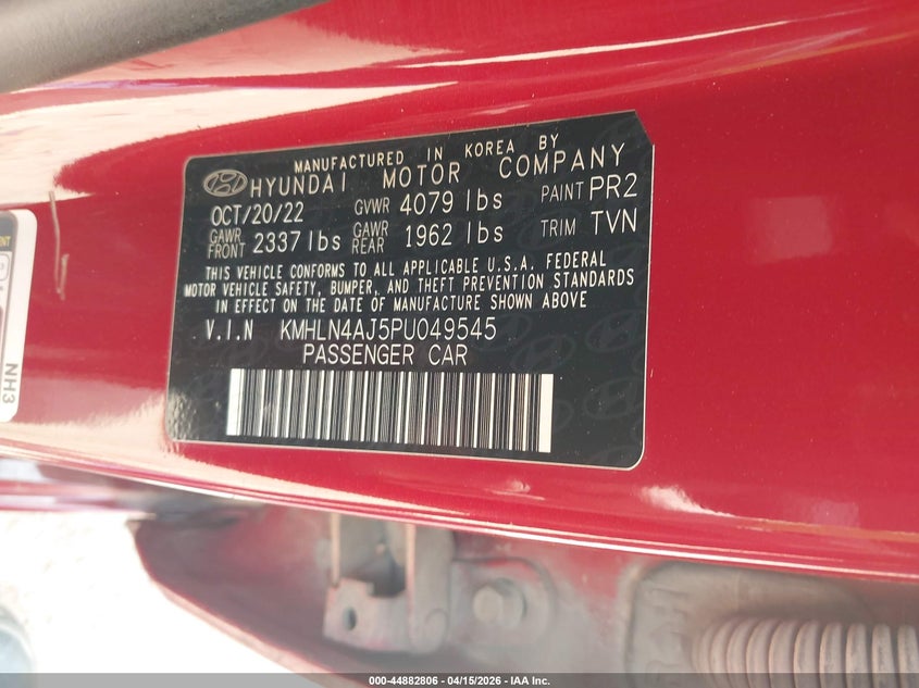 2023 Hyundai Elantra Hybrid Limited VIN: KMHLN4AJ5PU049545 Lot: 44882806