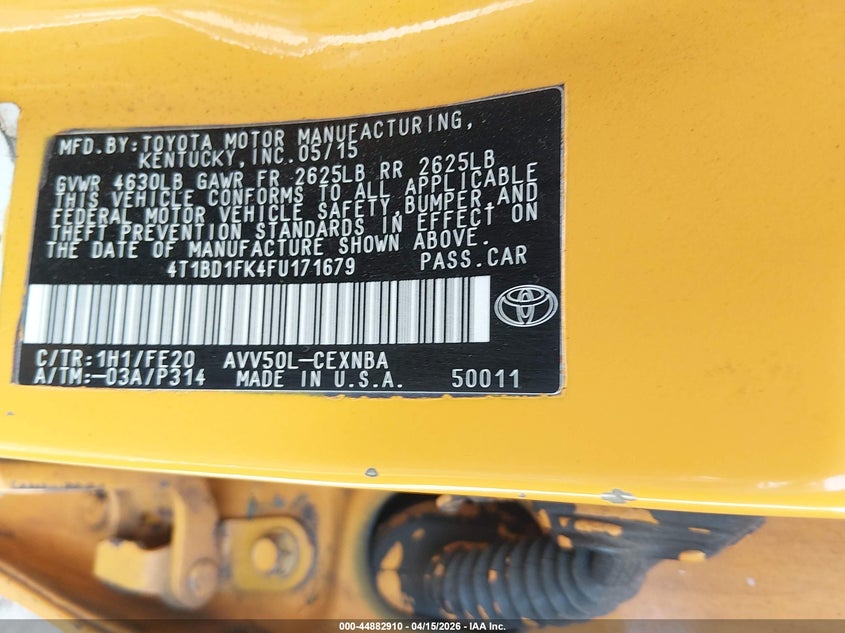 2015 Toyota Camry Hybrid Le VIN: 4T1BD1FK4FU171679 Lot: 44882910