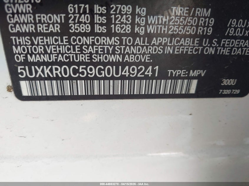2016 BMW X5 xDrive35I VIN: 5UXKR0C59G0U49241 Lot: 44883278