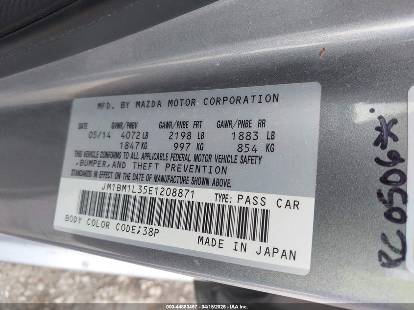 2014 Mazda Mazda3 S Touring VIN: JM1BM1L35E1208871 Lot: 44883467