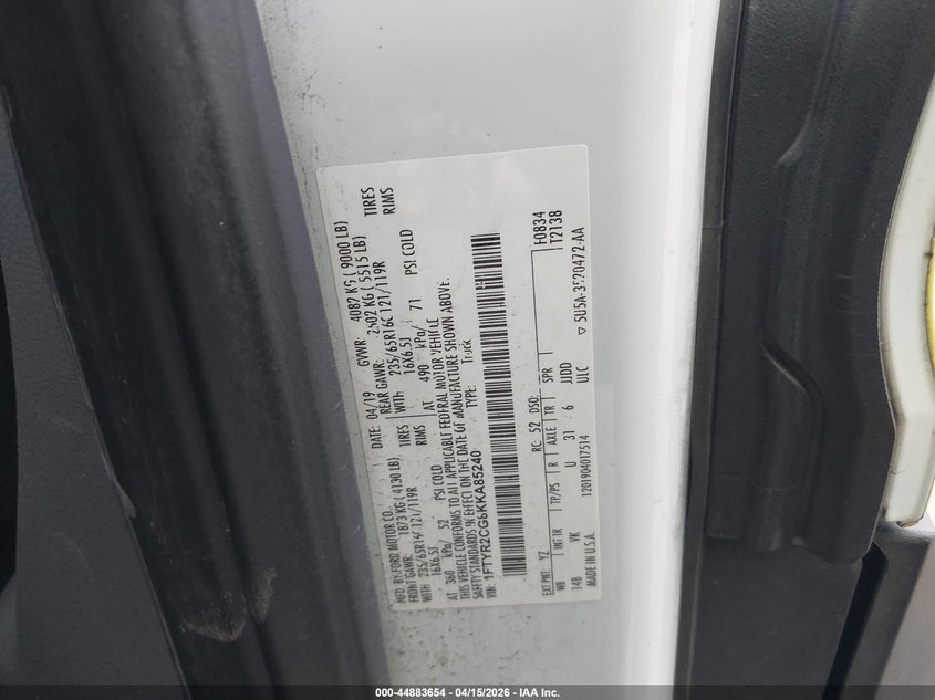 2019 Ford Transit-250 VIN: 1FTYR2CG8KKA85240 Lot: 44883654