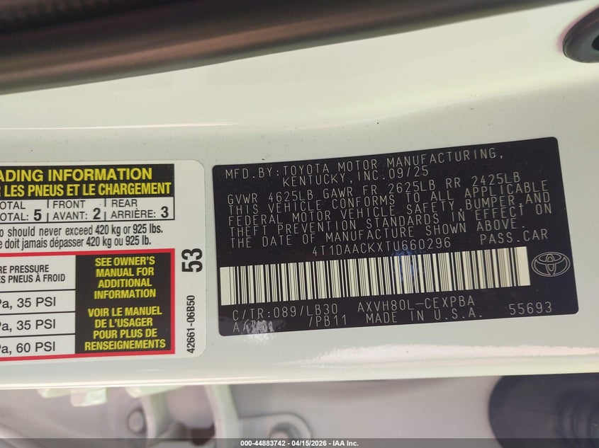 2026 Toyota Camry Xse VIN: 4T1DAACKXTU660296 Lot: 44883742