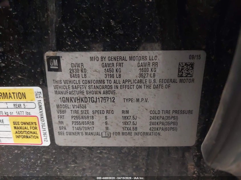 2016 Chevrolet Traverse 2Lt VIN: 1GNKVHKD7GJ176712 Lot: 44883820