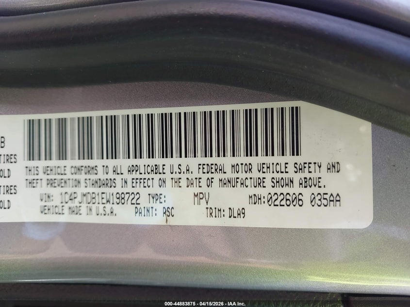 2014 Jeep Cherokee Limited VIN: 1C4PJMDB1EW198722 Lot: 44883875