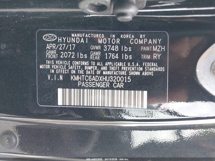 2017 Hyundai Veloster Value Edition VIN: KMHTC6ADXHU320015 Lot: 44883888