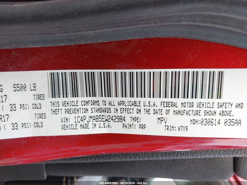 2014 Jeep Cherokee Sport VIN: 1C4PJMAB5EW242984 Lot: 44883998