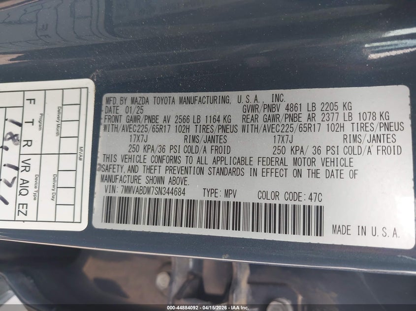 2025 Mazda Cx-50 2.5 S Premium Package VIN: 7MMVABDM7SN344684 Lot: 44884092