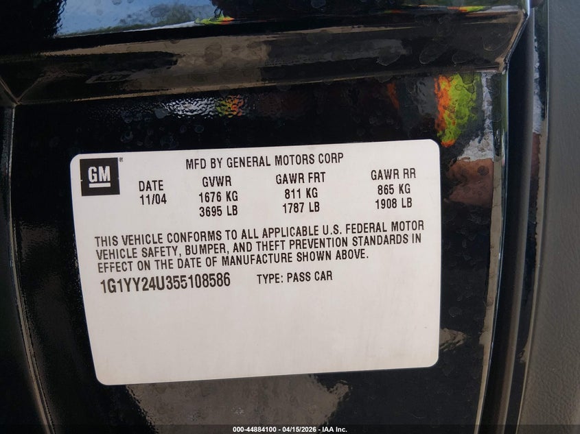 2005 Chevrolet Corvette VIN: 1G1YY24U355108586 Lot: 44884100