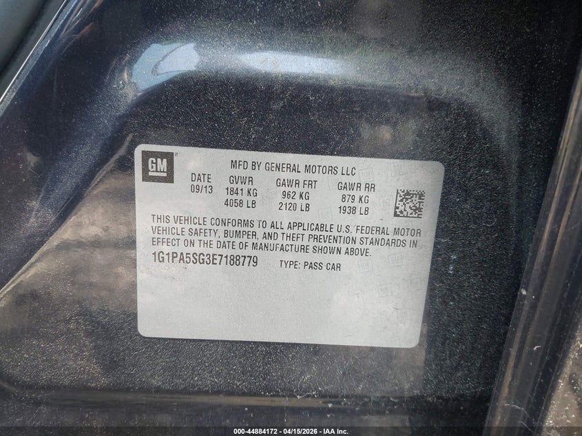 2014 Chevrolet Cruze Ls Auto VIN: 1G1PA5SG3E7188779 Lot: 44884172