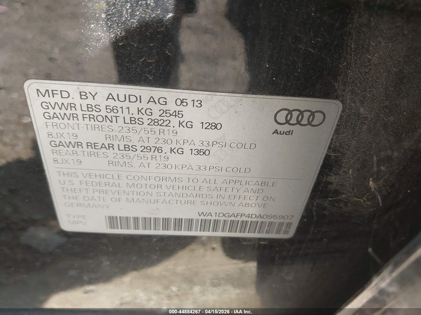 2013 Audi Q5 3.0T Premium Plus VIN: WA1DGAFP4DA095907 Lot: 44884267