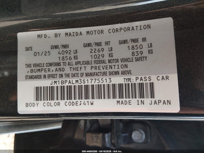 2025 Mazda 3 2.5 Azda3 black Lot 111044884268 Vin JM1BPALM3S1775513