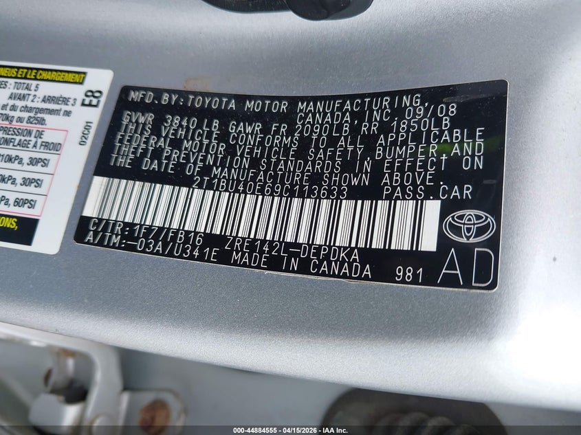 2009 Toyota Corolla Le VIN: 2T1BU40E69C113633 Lot: 44884555