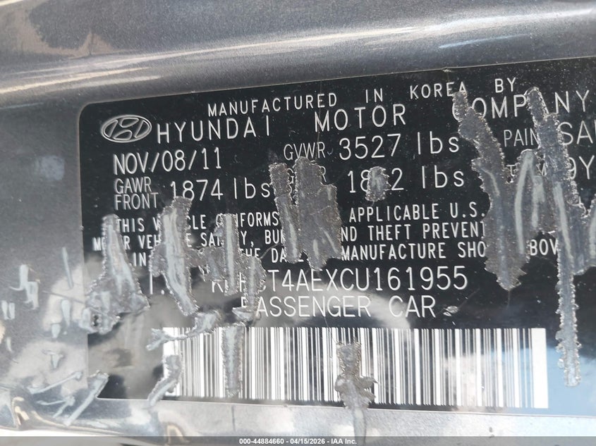 2012 Hyundai Accent Gls VIN: KMHCT4AEXCU161955 Lot: 44884660