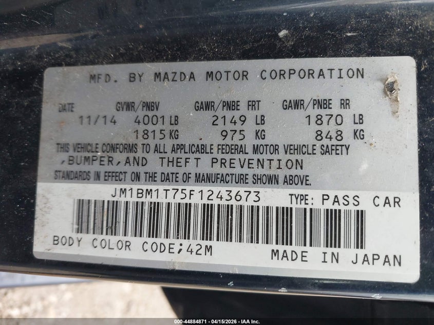 2015 Mazda Mazda3 I Sv VIN: JM1BM1T75F1243673 Lot: 44884871