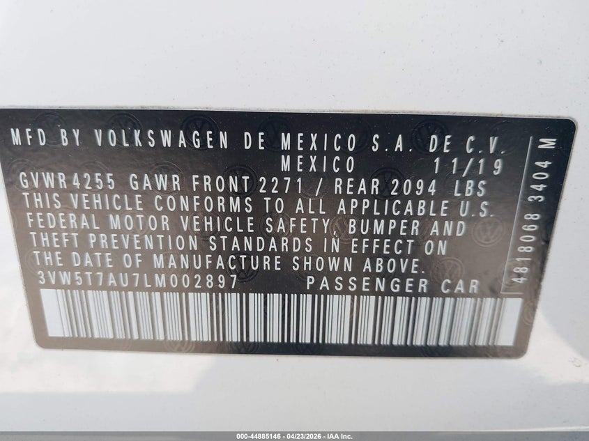 2020 Volkswagen Golf Gti 2.0T Autobahn/2.0T S/2.0T Se VIN: 3VW5T7AU7LM002897 Lot: 44885146