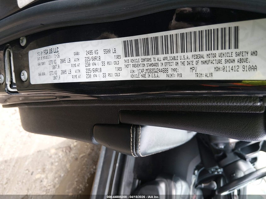 2016 Jeep Cherokee Limited VIN: 1C4PJMDB2GW244688 Lot: 44885208