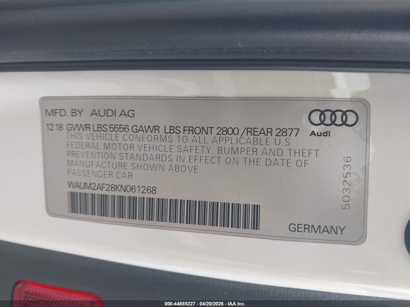 2019 Audi A6 55 Premium VIN: WAUM2AF28KN061268 Lot: 44885227