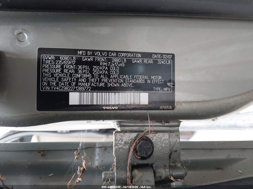 2007 Volvo Xc90 3.2 VIN: YV4CZ982271389772 Lot: 44885349