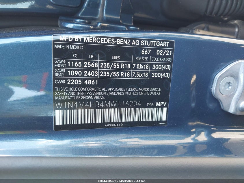 2021 Mercedes-Benz Glb 250 4Matic VIN: W1N4M4HB4MW116204 Lot: 44885575