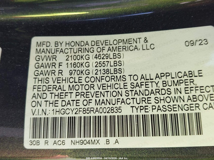 2024 Honda Accord Hybrid Touring VIN: 1HGCY2F85RA002835 Lot: 44885594