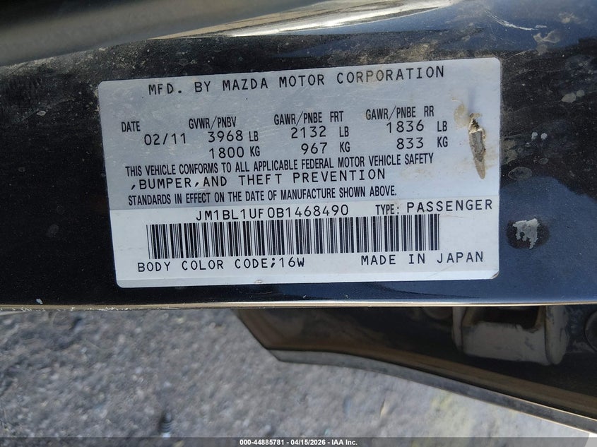 2011 Mazda Mazda3 I Sport VIN: JM1BL1UF0B1468490 Lot: 44885781