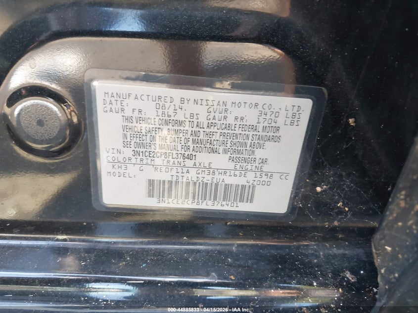 2015 Nissan Versa Note Sv VIN: 3N1CE2CP8FL376401 Lot: 44885833