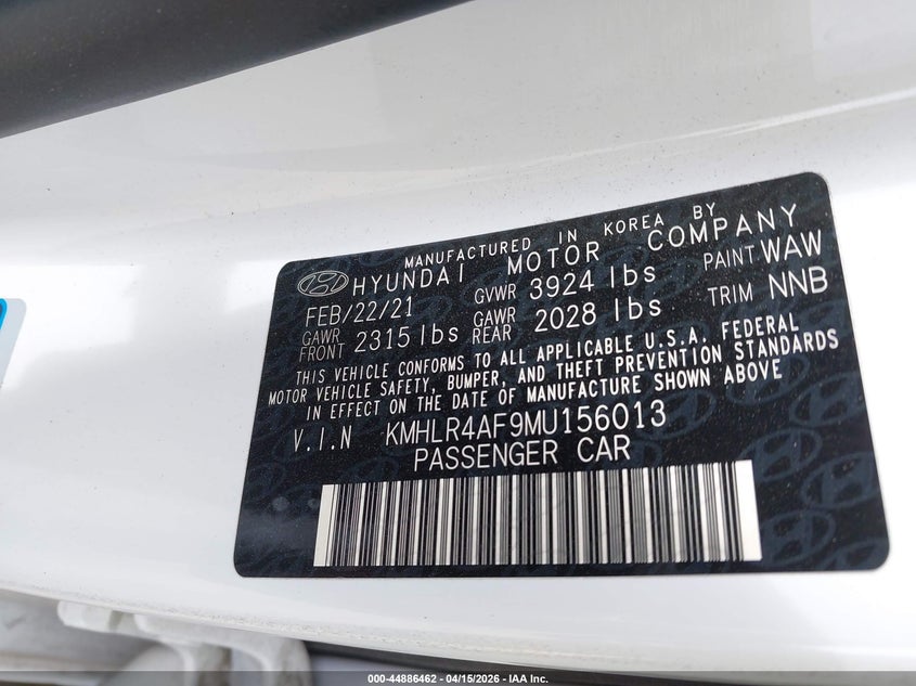 2021 Hyundai Elantra N Line VIN: KMHLR4AF9MU156013 Lot: 44886462