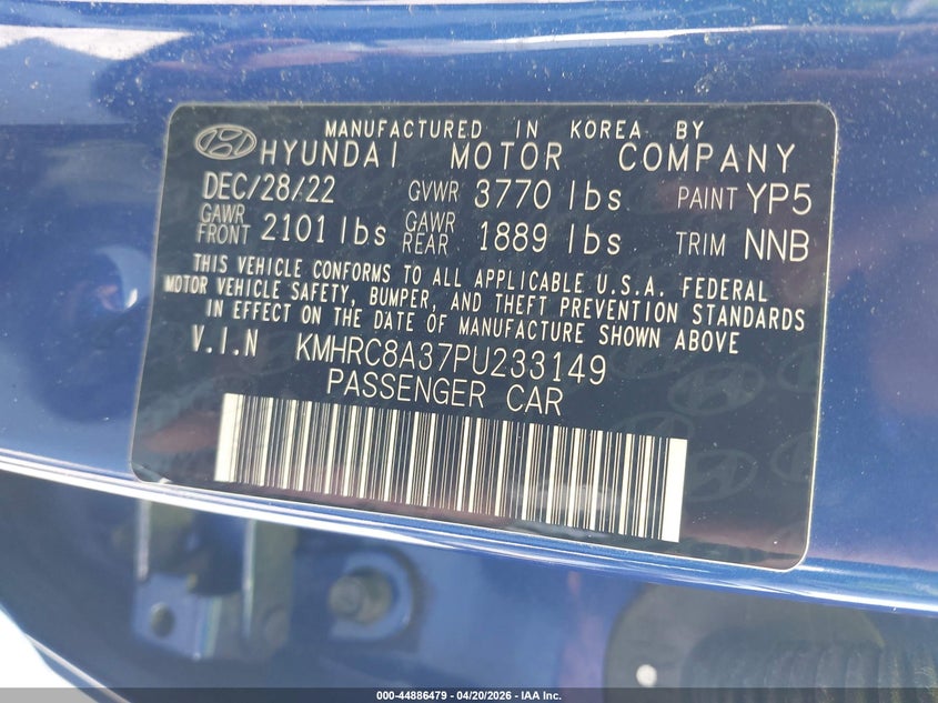 VIN KMHRC8A37PU233149 2023 HYUNDAI VENUE LIMITED