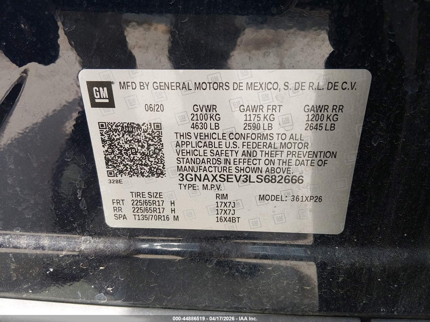 VIN 3GNAXSEV3LS682666 2020 CHEVROLET EQUINOX AWD LS