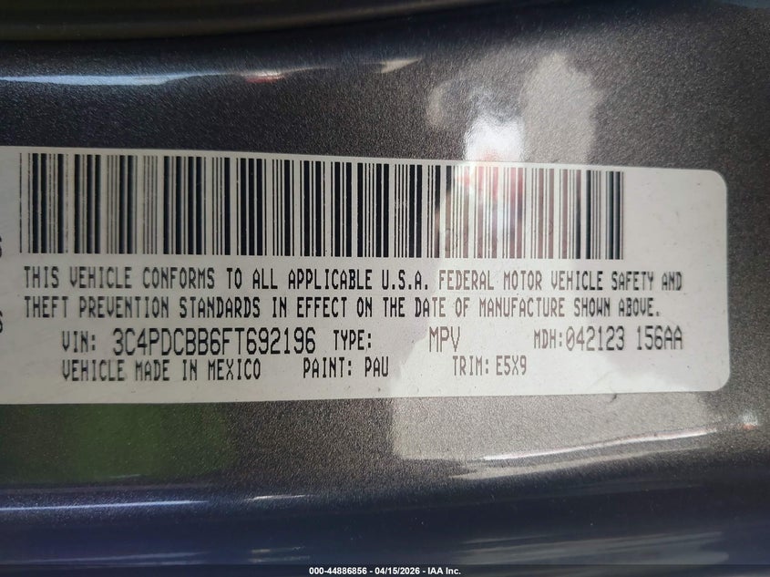 2015 Dodge Journey Sxt VIN: 3C4PDCBB6FT692196 Lot: 44886856