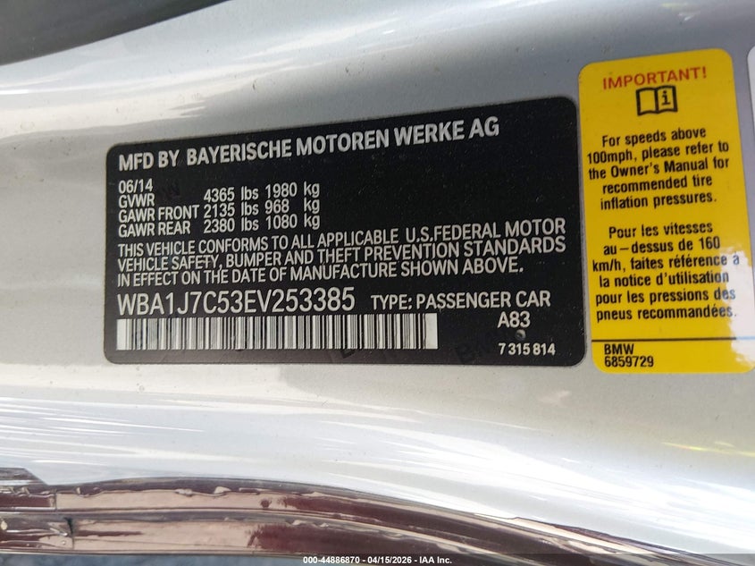 2014 BMW M235 VIN: WBA1J7C53EV253385 Lot: 44886870