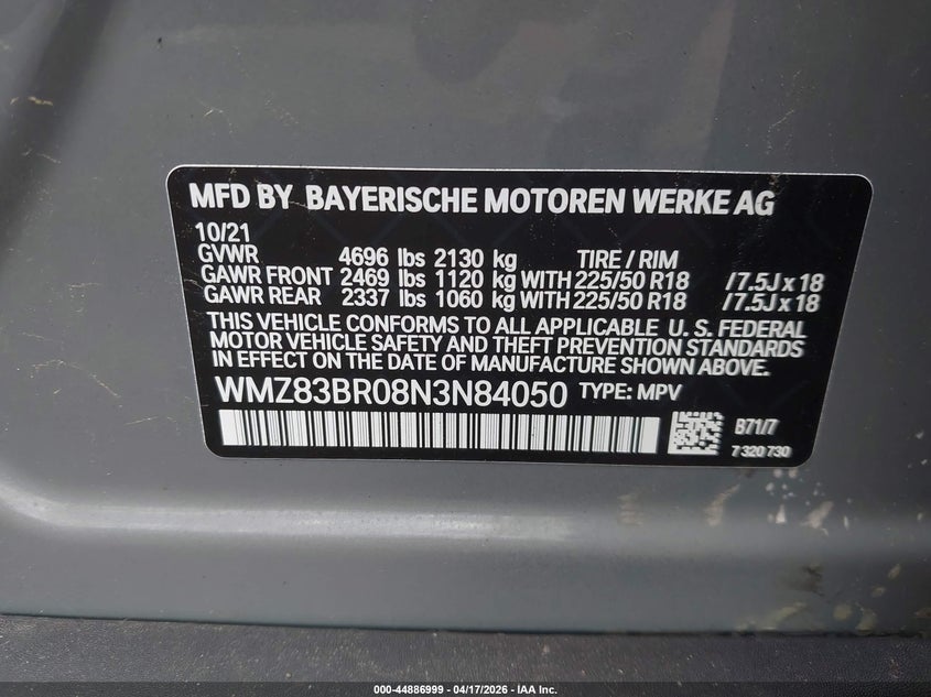 2022 Mini Countryman Cooper S VIN: WMZ83BR08N3N84050 Lot: 44886999