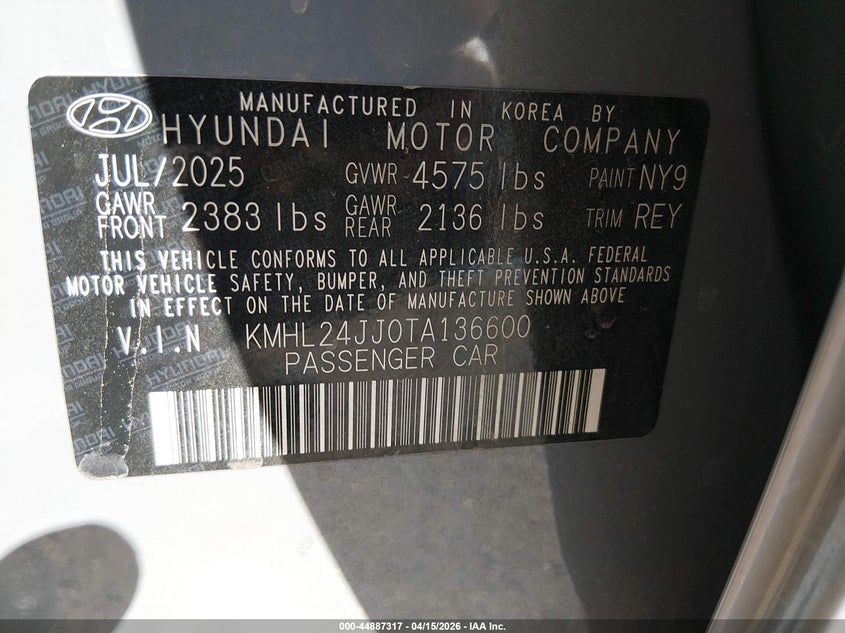 2026 Hyundai Sonata Hybrid Blue VIN: KMHL24JJ0TA136600 Lot: 44887317
