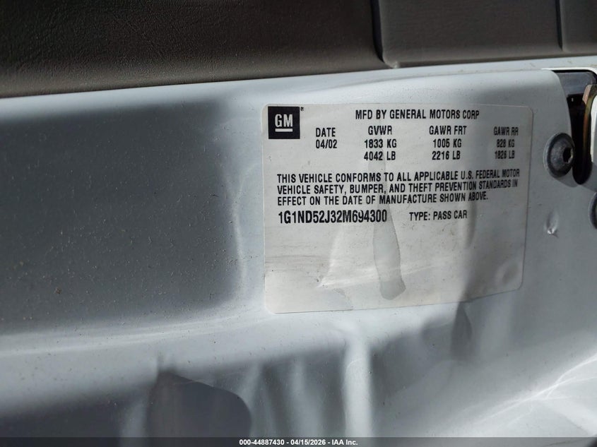 2002 Chevrolet Malibu VIN: 1G1ND52J32M694300 Lot: 44887430