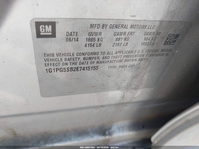 2014 Chevrolet Cruze Ltz VIN: 1G1PG5SB2E7415155 Lot: 44887563