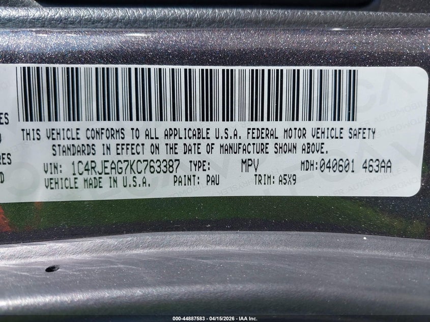 2019 Jeep Grand Cherokee Laredo E 4X2 VIN: 1C4RJEAG7KC763387 Lot: 44887583