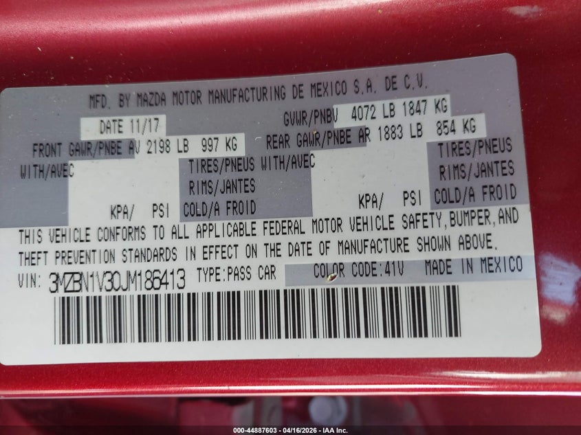 2018 Mazda 3 2.5 Touring red Lot 111044887603 Vin 3MZBN1V30JM186413