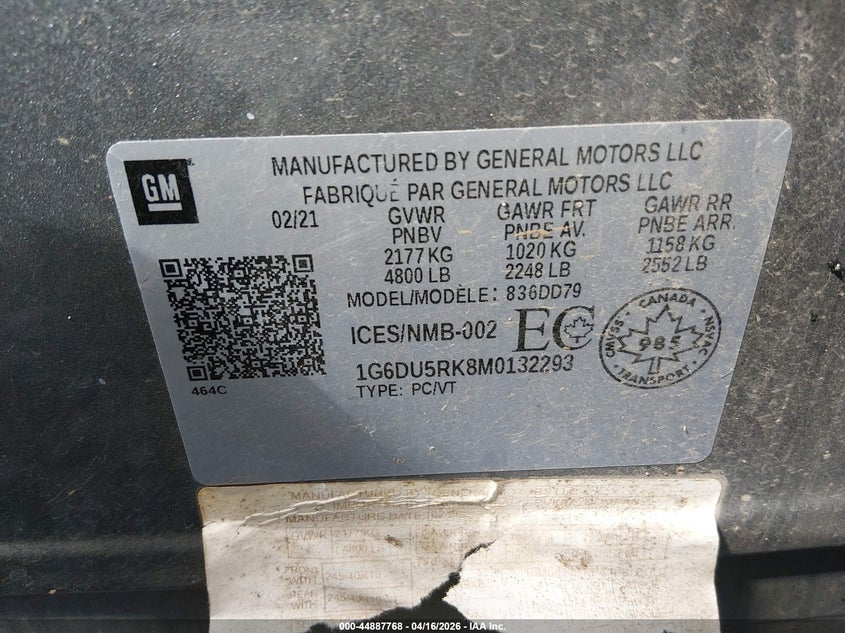 2021 Cadillac Ct5 Sport VIN: 1G6DU5RK8M0132293 Lot: 44887768