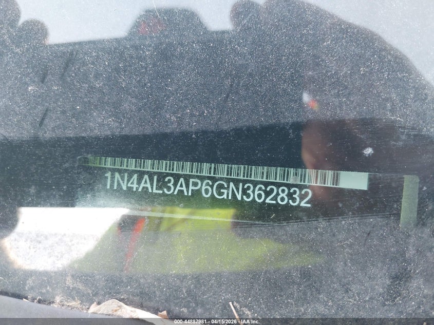 2016 Nissan Altima 2.5/2.5 S/2.5 Sl/2.5 Sr/2.5 Sv VIN: 1N4AL3AP6GN362832 Lot: 44887981