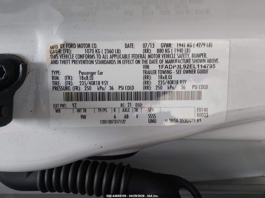 2014 Ford Focus St VIN: 1FADP3L92EL114795 Lot: 44888108