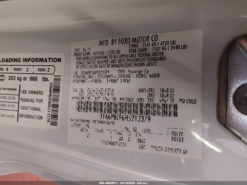 2017 Ford Mustang Gt VIN: 1FA6P8CF6H5213379 Lot: 44888911